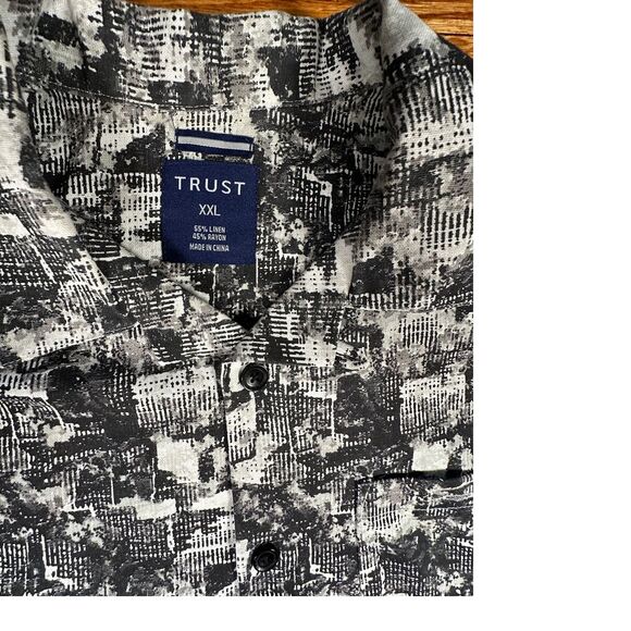 Trust XXL Abstract Print Short Sleeve Button-Up Shirt Linen Blend Casual - Picture 4 of 6